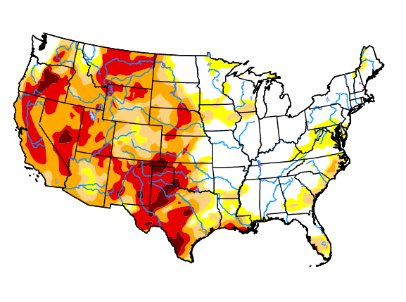 Map depicting drought impacts across the U.S.
